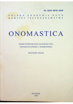 Onomastica Rocznik XXXIX