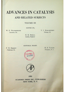 Advances in catalysis and related subjects III