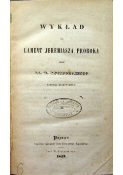 Wykład na lament Jeremiasza Proroka 1843 r.