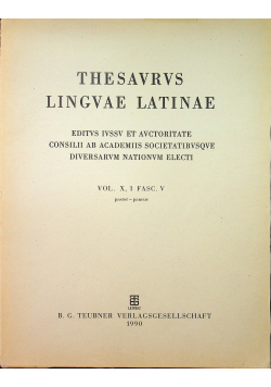 Thesavrvs lingvae latinae Vol X Fasc V