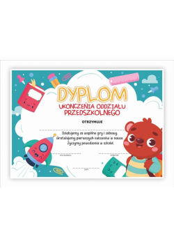 Dyplom A4 ukończenia o. przedszkolnego - Miś 30szt