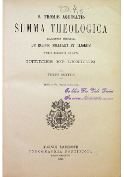 Summa theologica Tomus sextus 1894 r.