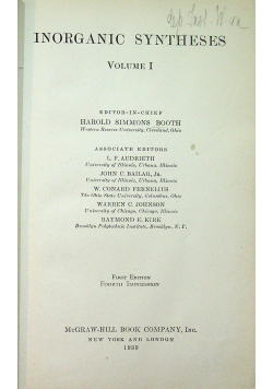 Inorganic syntheses Volume I 1939 r.
