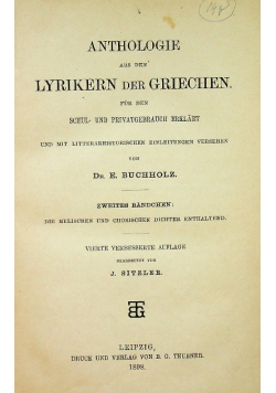 Anthologie aus den lyrikern der griechen 1898 r.