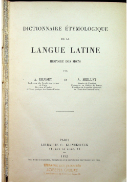 Dictionnaire Etymologique de la Langue Latine 1932 r.