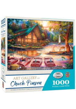 Puzzle 1000 Rozświetlona chata nad jeziorem