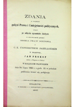 Zadania ze wszystkich gałęzi Prawa i Umiejętności politycznych 1863 r.