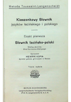 Kieszonkowy słownik języków łacińskiego i polskiego 1926 r.