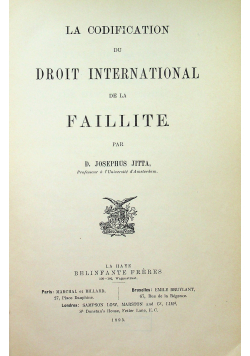 La Codification du Droit International de la Faillite 1895 r.