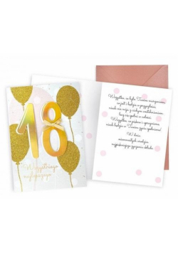 Karnet Urodziny 18 złote balony