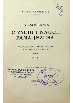 Rozmyślania o życiu i nauce Pana Jezusa 1913 r.