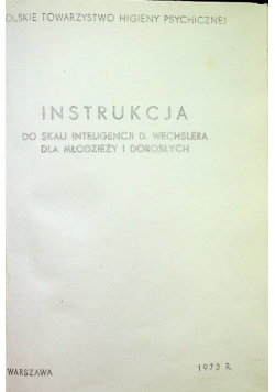 Instrukcja do skali inteligencji D Wechslera dla młodzieży i dorosłych