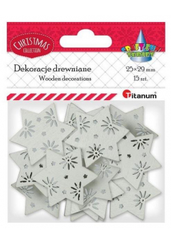 Drewniane gwiazdki ażurowe białe 25x29mm 15szt