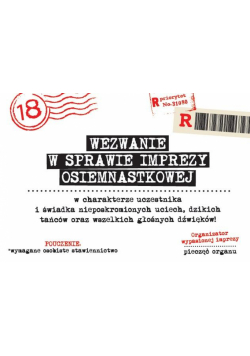 Zaproszenie Urodziny Osiemnastka ZA-103 (10szt.)