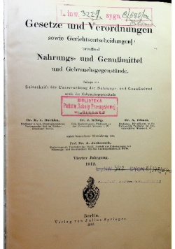 Gesetze und Verordnungen sowie Gerichtsentscheidungen Vierter Jahrgang 1912 r