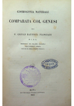 Cosmogonia naturale Comparata col genesi 1862 r.