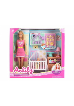 Lalka Anlily z dzieckiem w sypialni 30cm