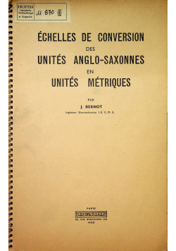 Echelles de conversion des unites anglo saxonnes en unites metriques 1950r