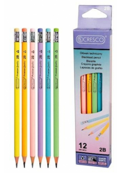 Ołówek trójkątny 2B z gumką Pastel 12szt.