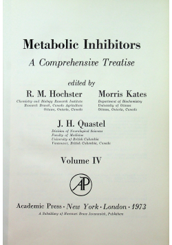 Metabolic Inhibitors a comprehensive Treatise