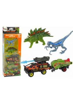 Zestaw dinozaury + auto z rakietą pomarańczową