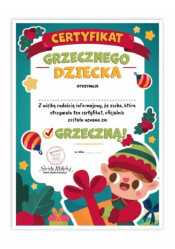 Certyfikat A4 grzecznego dziecka - Elf 5szt