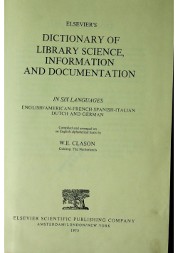 Dictionary of library science information and documentation