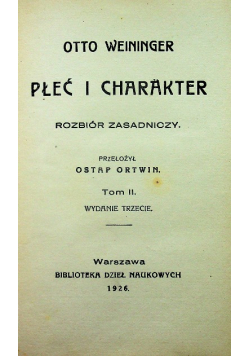 Płec i charakter Tom II 1926 r.