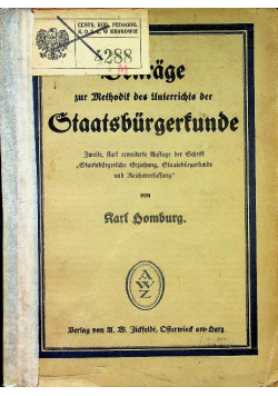 Beitrage zur Methodik des Unterricht in der Staatsburgerkunde 1922r