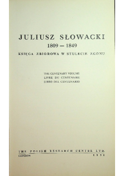Słowacki 1809 1849 księga zbiorowa w stulecie