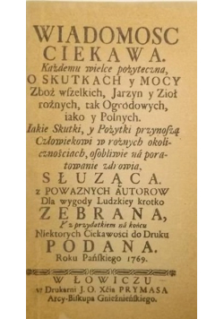 Wiadomośc ciekawa reprint z 1769 r.