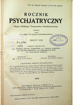 Rocznik psychjatryczny zeszyt XXII 1934 r