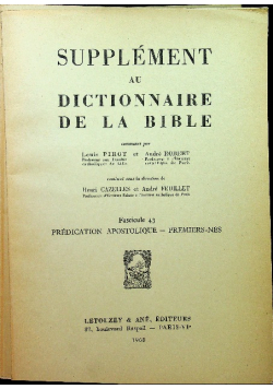 Supplement au Dictionnaire De La Bible Fascicule 43