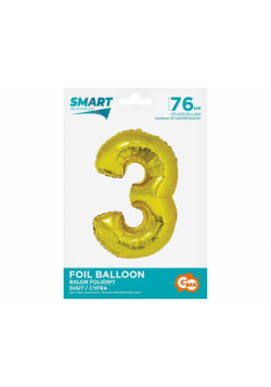 Balon foliowy cyfra 3 złota Smart 76cm