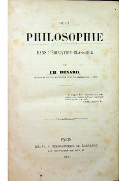 De la philosophie dans l education classique 1862 r