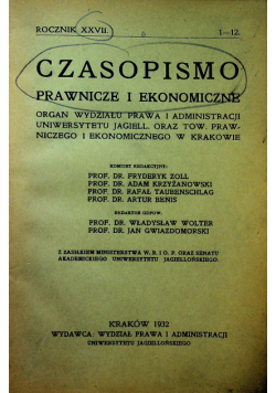 Czasopismo prawnicze i ekonomiczne Rocznik XXVII 1932 r