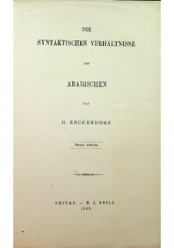 Die Syntaktischen Verhaltnisse des Arabischen 1895 r.