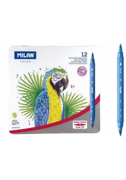 Flamastry z 2 końcówkami 12 kolorów MILAN