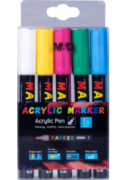 Markery akrylowe 1-2mm 5 kolorów
