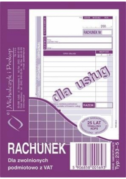 Rachunek dla zwolnionych z VAT 233-5