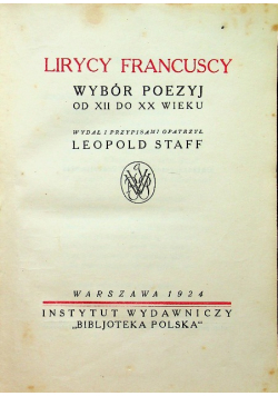 Lirycy francuscy Wybór poezyj 1924 r.