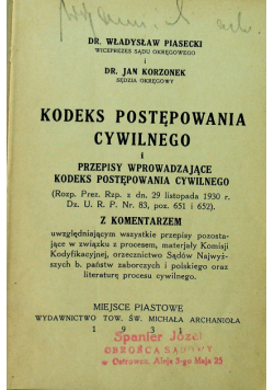 Kodeks postępowania cywilnego i przepisy wprowadzające kodeks postępowania cywilnego 1931 r