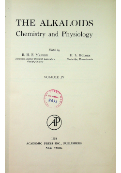 The alkaloids Chemistry and Physiology volume IV