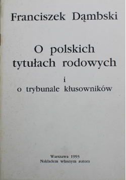 O polskich tytułach rodowych i trybunale kłusowników