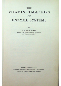 The vitamin co factors of enzyme systems