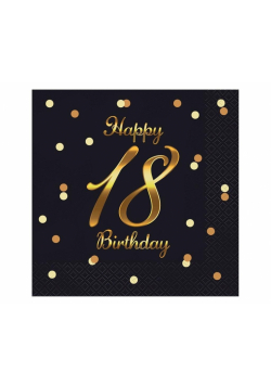 Serwetki Happy 18 Birthday czarne 33x33cm 20szt