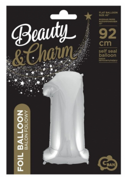 Balon foliowy cyfra 1 Beauty&Charm srebrna 92cm