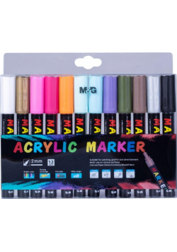 Markery akrylowe 1-2mm 12 kolorów M&G