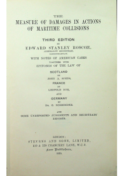 The measure of damages in Martime Collisions third edition 1929 r.