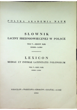 Słownik Łaciny Średniowiecznej w Polsce tom V zeszyt 8